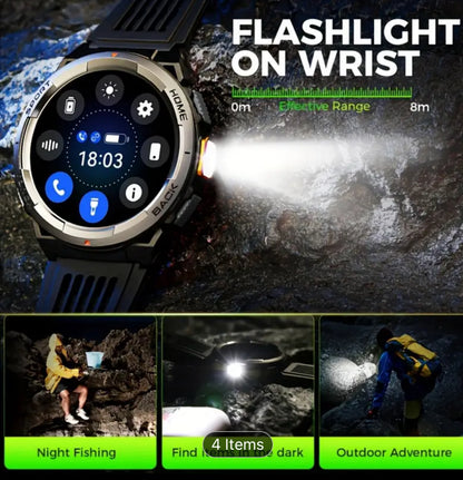 JELLOO Unisex Water-Resistant Smartwatch, 3.68cm 100+ Sports Modes, with LED Flashlight, USB Charging, Wireless 5.2, 530mAh Battery